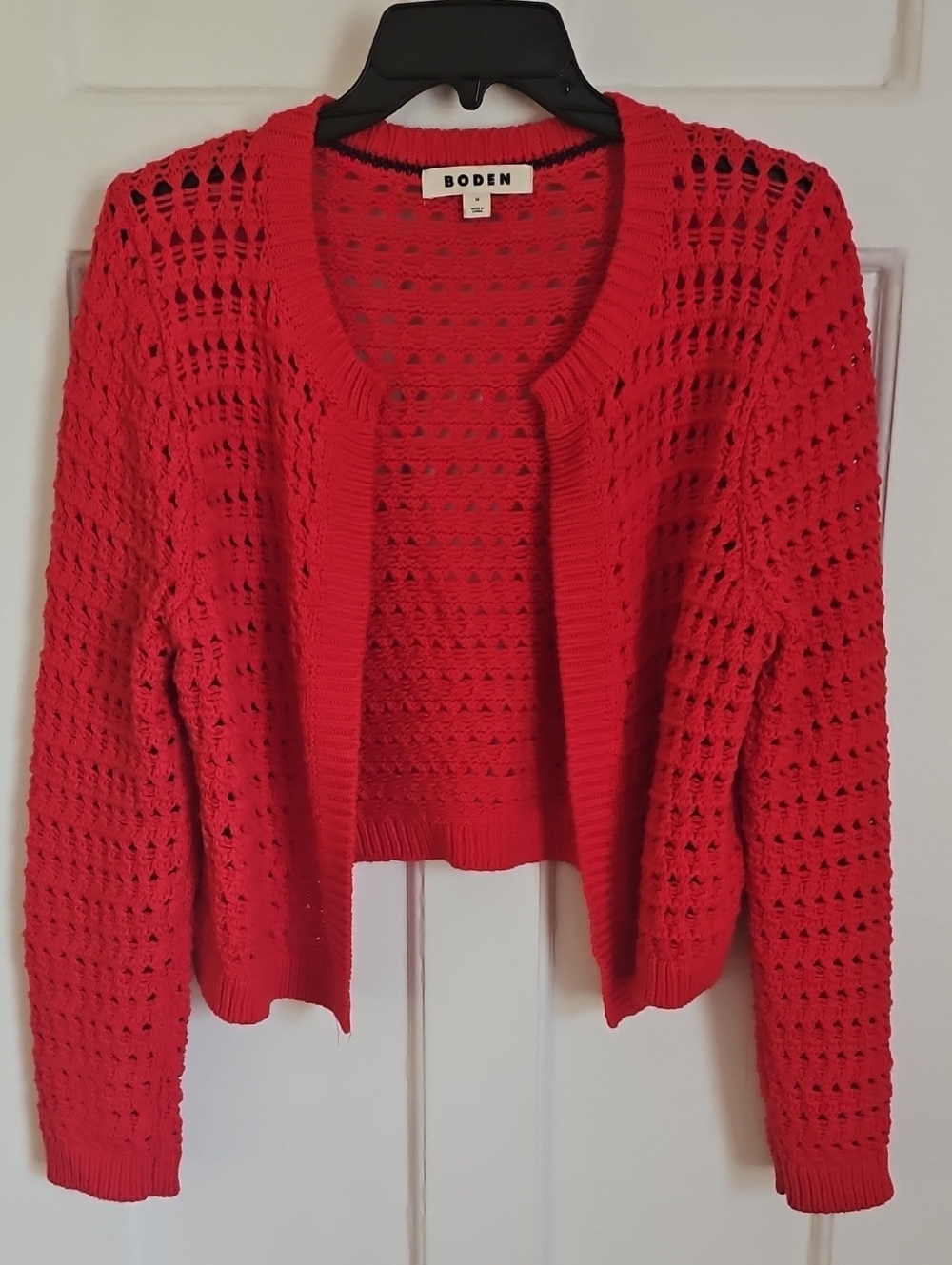 Boden Red Openwork Cropped Cardigan